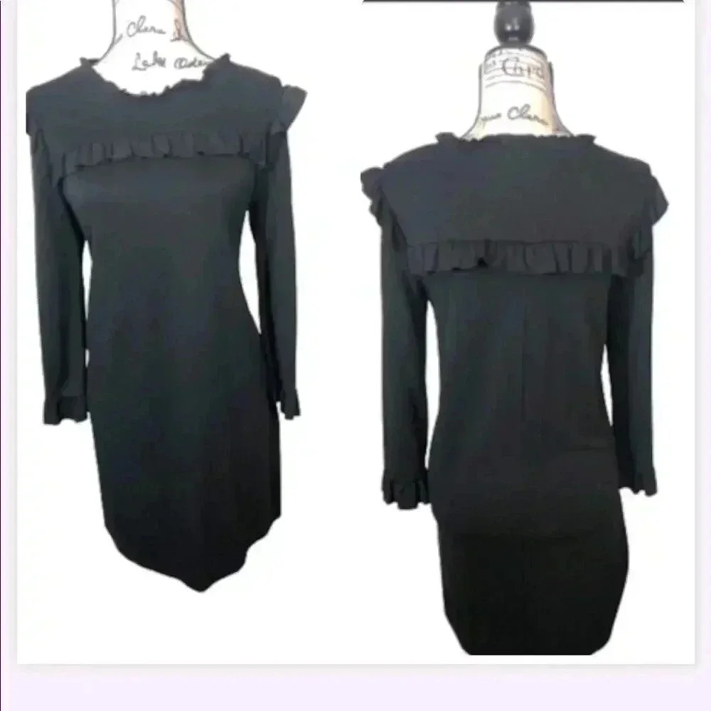 - Zara Black Dress Long Sleeve midi style Ruffle Trim stretch Casual Size Large‎